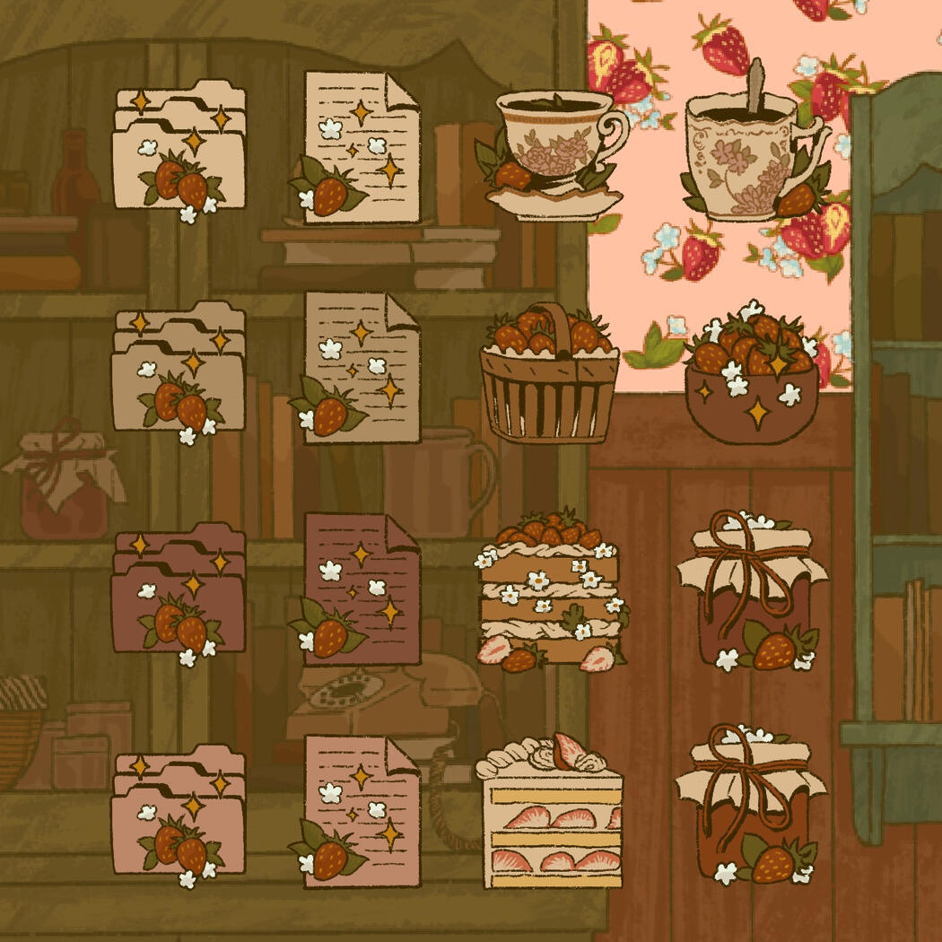 Strawberry Cottagecore Icon Set. Available in itch.io