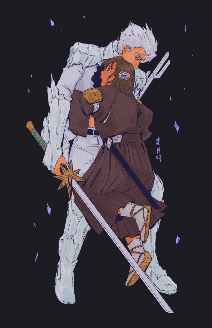 Toshiro Hitsuguya mature form and Hinamori Momo from BLEACH TYBW.